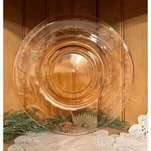Vintage Pink Depression Glass Serving Platter Floral Engraving Cake Plate